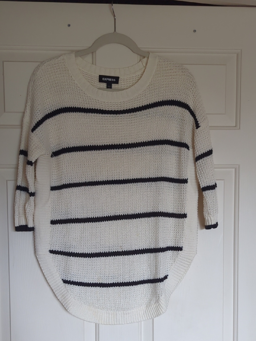 Express Cream and Navy Striped Scoop-Neck Sweater